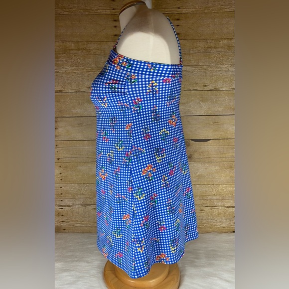 Lands End sz 2 Bandeau Dresskini Swimsuit Top Removable Straps Gingham Floral - Picture 2 of 8